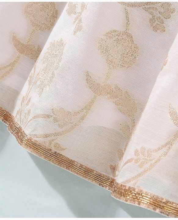 Pine Kids Brocade Half Sleeves Choli Chanderi Lehenga  Set- White