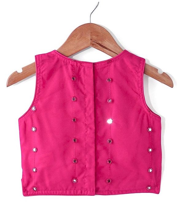 Babyhug Sleeveless Net Mirror Emroidered Lehenga Choli Set with Dupatta  -Fuschia