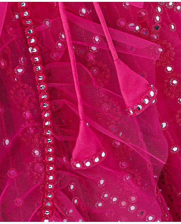 Babyhug Sleeveless Net Mirror Emroidered Lehenga Choli Set with Dupatta  -Fuschia