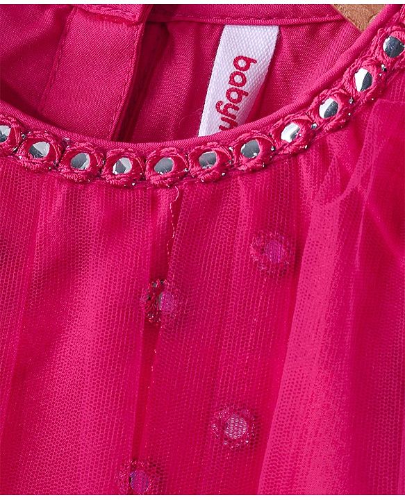 Babyhug Sleeveless Net Mirror Emroidered Lehenga Choli Set with Dupatta  -Fuschia