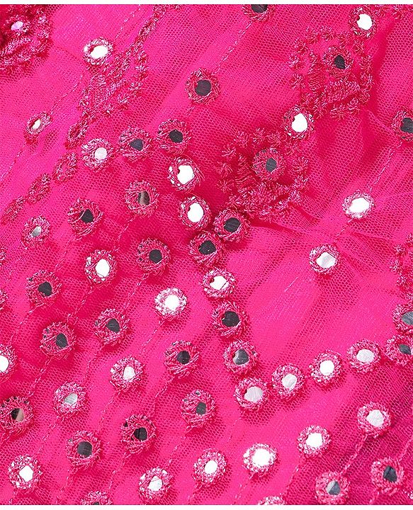 Babyhug Sleeveless Net Mirror Emroidered Lehenga Choli Set with Dupatta  -Fuschia