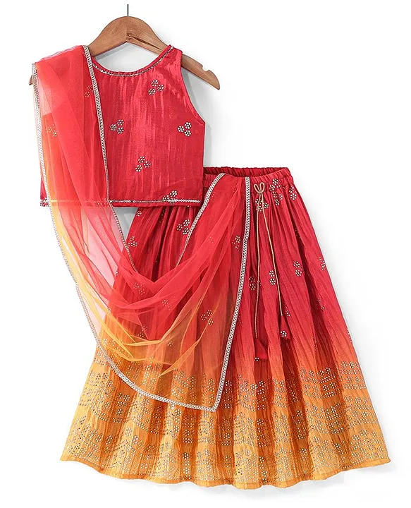 Buy NOZ2TOZ Red & Mustard Yellow Woven Design Gota Patti Ready to Wear  Lehenga For Girls Online at Best Price | Distacart