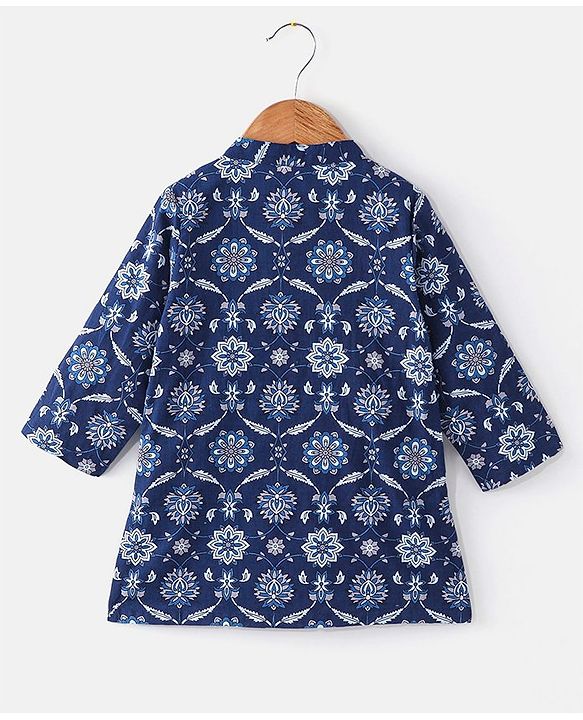 Babyhug Cotton Woven Full Sleeves Kurta and Dhoti Set Floral Print - Indigo