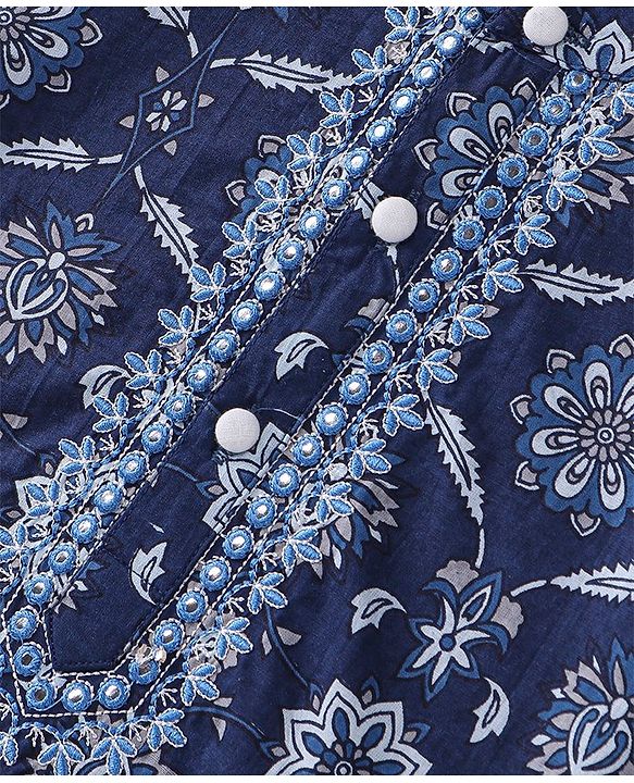 Babyhug Cotton Woven Full Sleeves Kurta and Dhoti Set Floral Print - Indigo