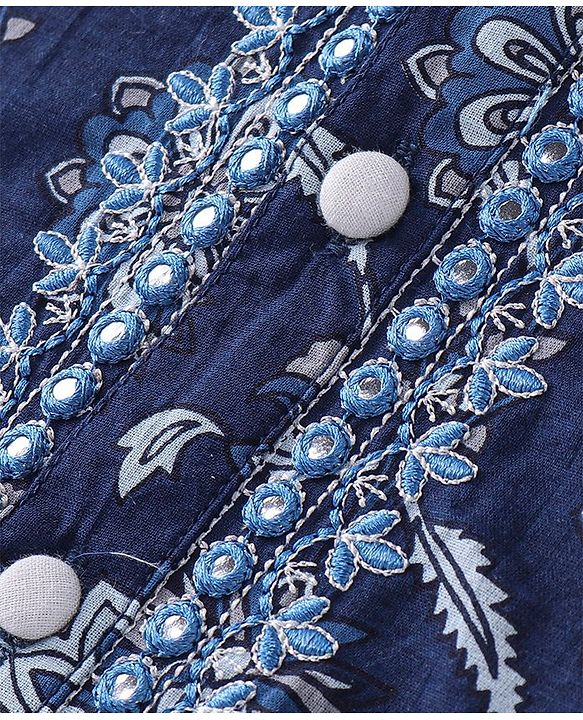 Babyhug Cotton Woven Full Sleeves Kurta and Dhoti Set Floral Print - Indigo