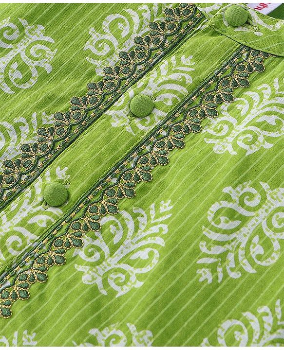 Babyhug Cotton Woven Full Sleeves Printed Kurta and Dhoti Set - Green