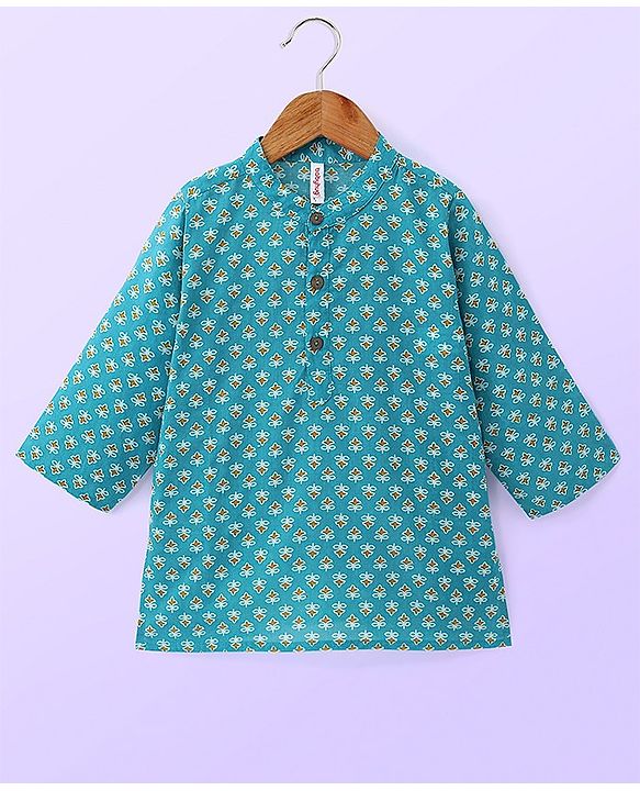 Babyhug Cotton Woven Full Sleeves All Over Printed  Kurta Pajama Set - Blue