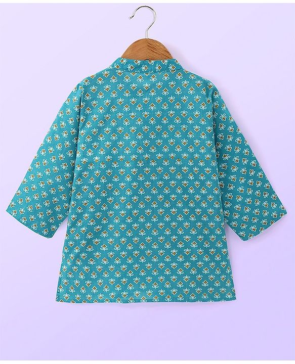 Babyhug Cotton Woven Full Sleeves All Over Printed  Kurta Pajama Set - Blue