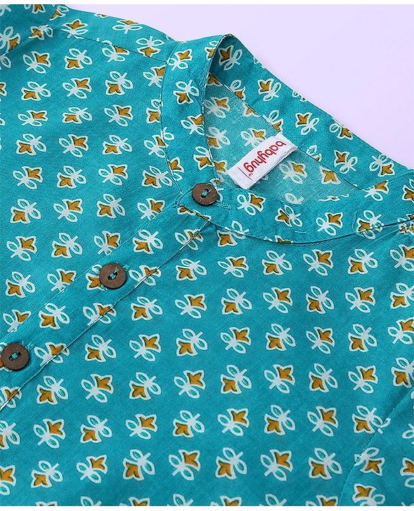 Babyhug Cotton Woven Full Sleeves All Over Printed  Kurta Pajama Set - Blue