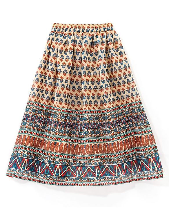 Babyhug Sleeveless Printed Choli with Sequenced Lehenga and Dupatta Set - Beige