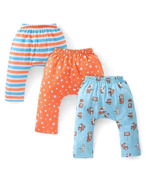 Babyhug Single Jersey Knit Full Length Diaper Legging Star Print Pack Of 3 - Multicolor