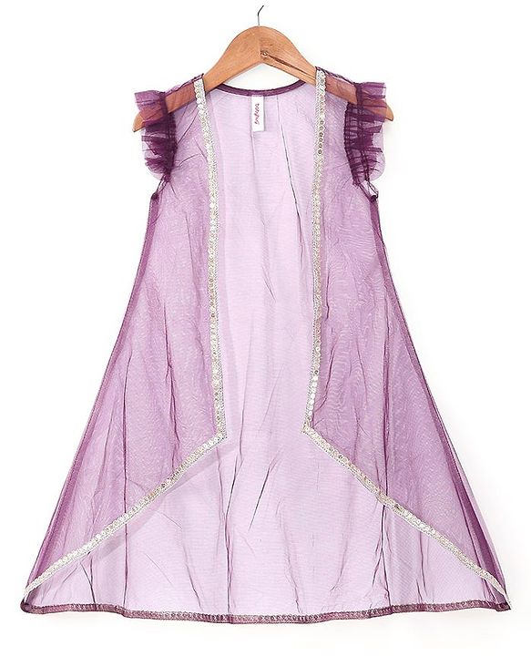 Babyhug Sleeveless  Sequin Embroidered Choli with Lehenga and Jacket with Frill Design- Violet