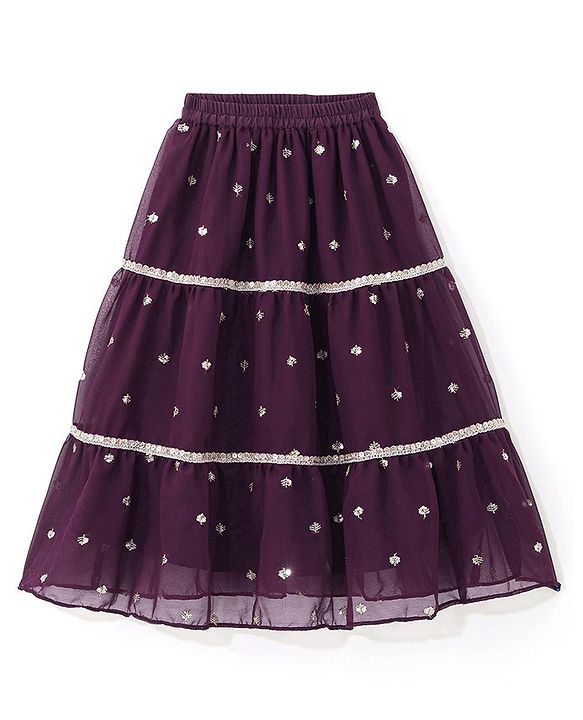 Babyhug Sleeveless  Sequin Embroidered Choli with Lehenga and Jacket with Frill Design- Violet