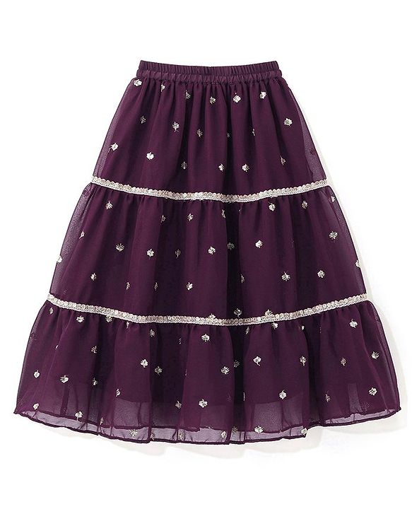 Babyhug Sleeveless  Sequin Embroidered Choli with Lehenga and Jacket with Frill Design- Violet