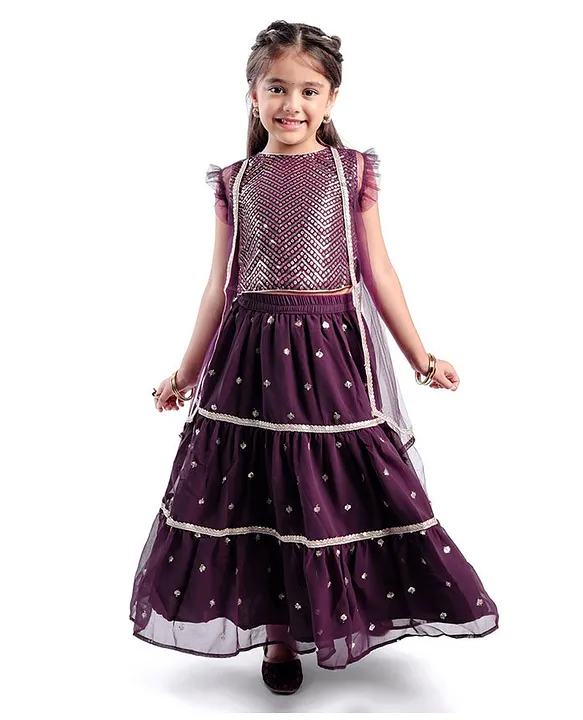 Buy Yellow And Coral Organza Lehenga Choli Set For Girls Online for kids by  FAYON KIDS - 3602087