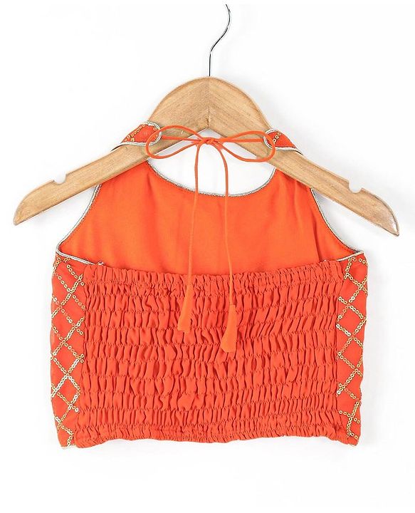 Babyhug Sleeveless Halter Neck Embroidered Choli Lehenga and Dupatta Set - Rust