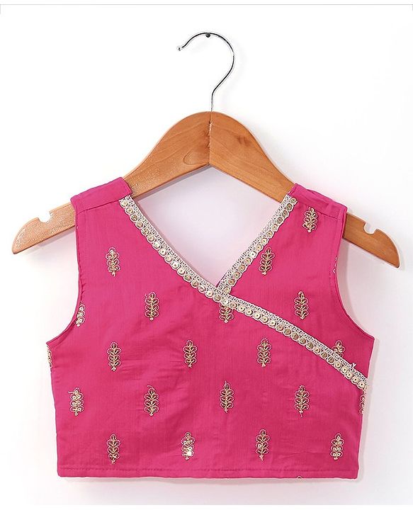 Babyhug Sleeveless Front Overlap Embroidered Choli With Lehenga And Dupatta Set-Fuschia