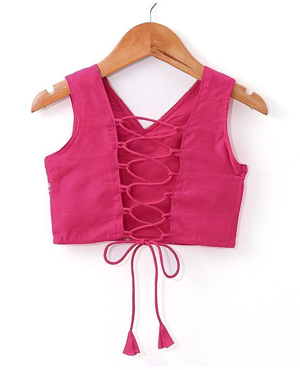 Babyhug Sleeveless Front Overlap Embroidered Choli With Lehenga And Dupatta Set-Fuschia