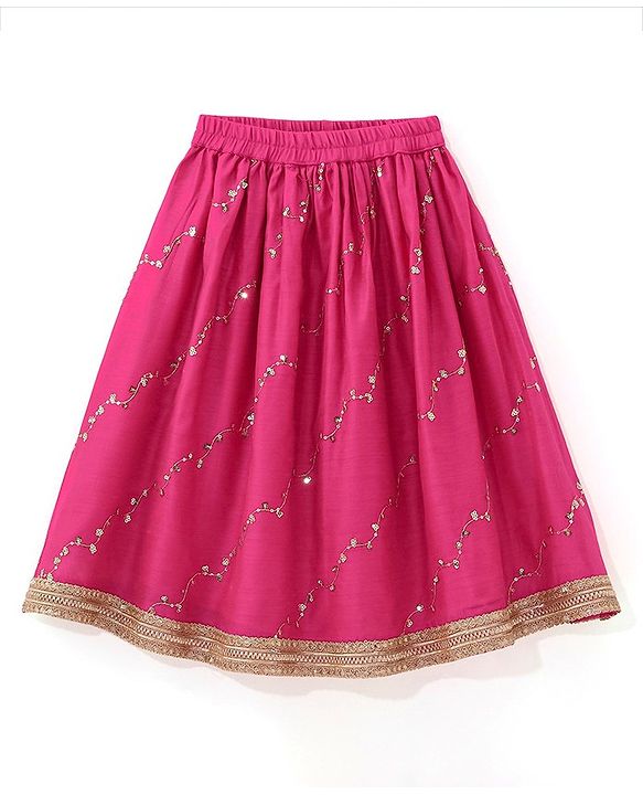 Babyhug Sleeveless Front Overlap Embroidered Choli With Lehenga And Dupatta Set-Fuschia