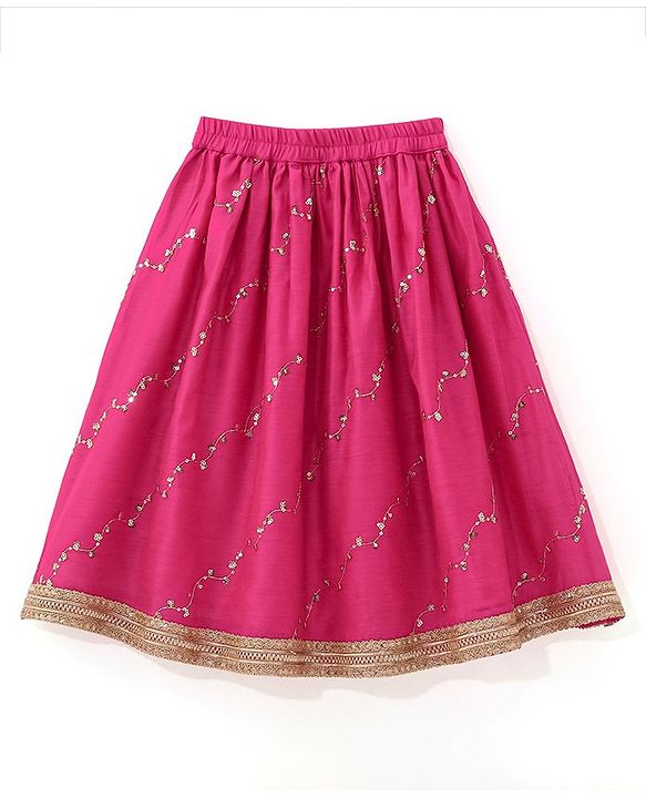 Babyhug Sleeveless Front Overlap Embroidered Choli With Lehenga And Dupatta Set-Fuschia