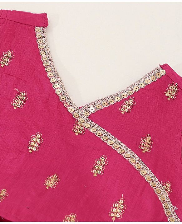 Babyhug Sleeveless Front Overlap Embroidered Choli With Lehenga And Dupatta Set-Fuschia
