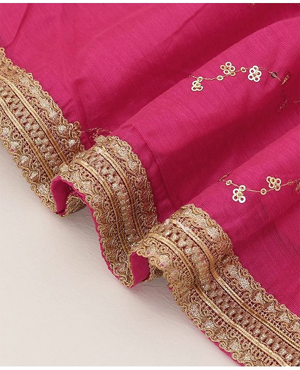 Babyhug Sleeveless Front Overlap Embroidered Choli With Lehenga And Dupatta Set-Fuschia
