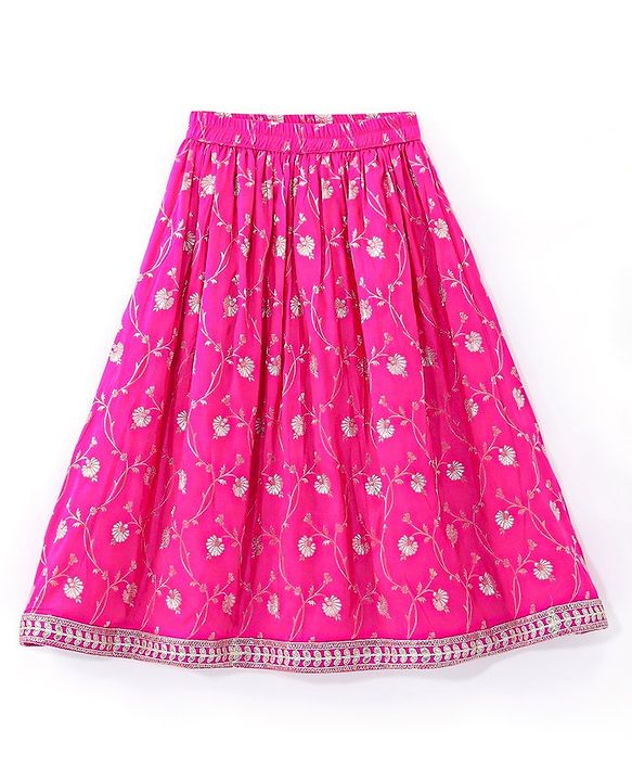 Babyhug Woven Sleeveless Choli Lehenga & Dupatta Set With Floral Printed With Embroidered - Fuschia