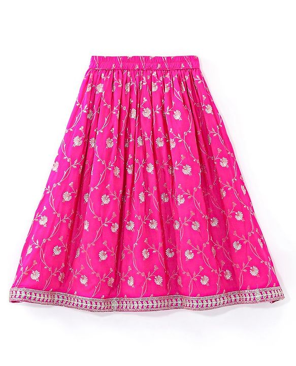 Babyhug Woven Sleeveless Choli Lehenga & Dupatta Set With Floral Printed With Embroidered - Fuschia