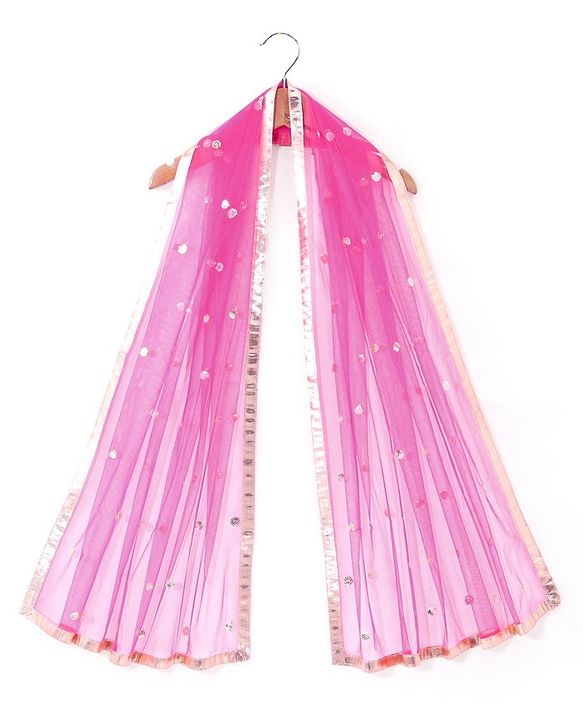 Babyhug Woven Sleeveless Choli Lehenga & Dupatta Set With Floral Printed With Embroidered - Fuschia