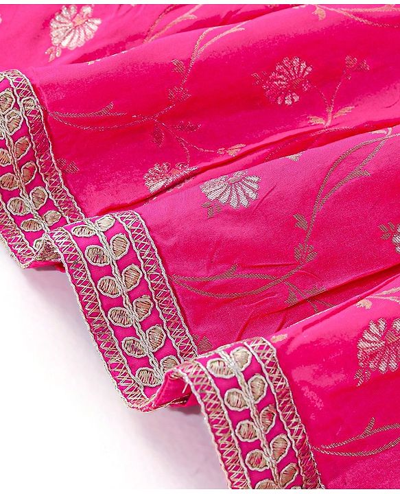 Babyhug Woven Sleeveless Choli Lehenga & Dupatta Set With Floral Printed With Embroidered - Fuschia