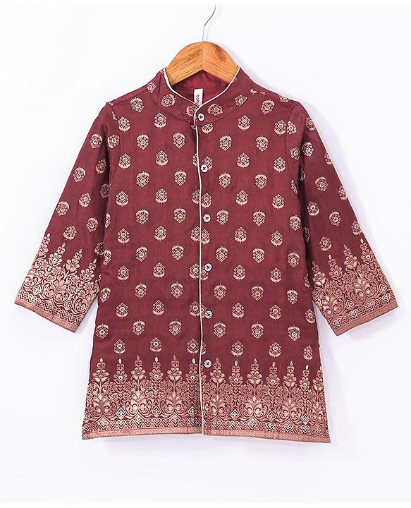 Babyhug Full Sleeves Brocade Embroidered Kurta Pyjama Set - Maroon