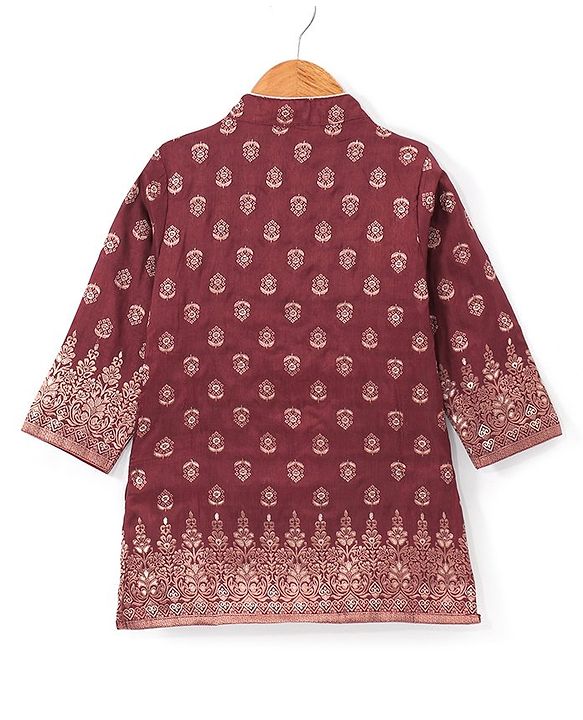 Babyhug Full Sleeves Brocade Embroidered Kurta Pyjama Set - Maroon