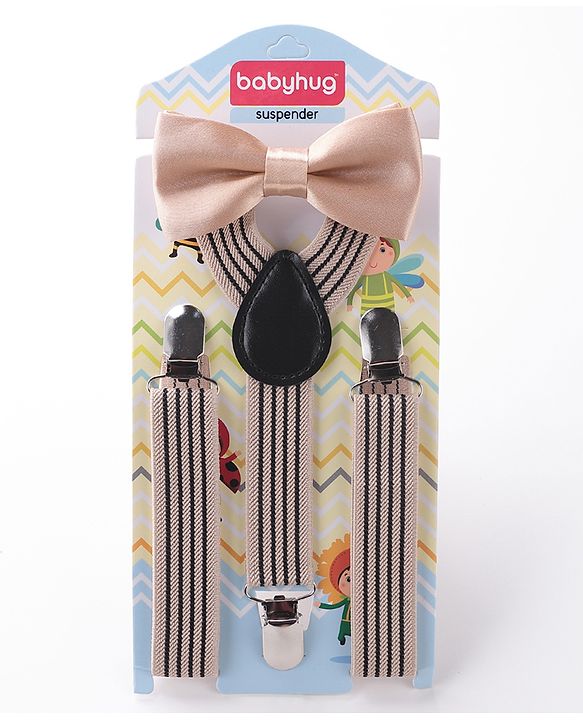 Babyhug Bow & Suspender Set Striped - Beige