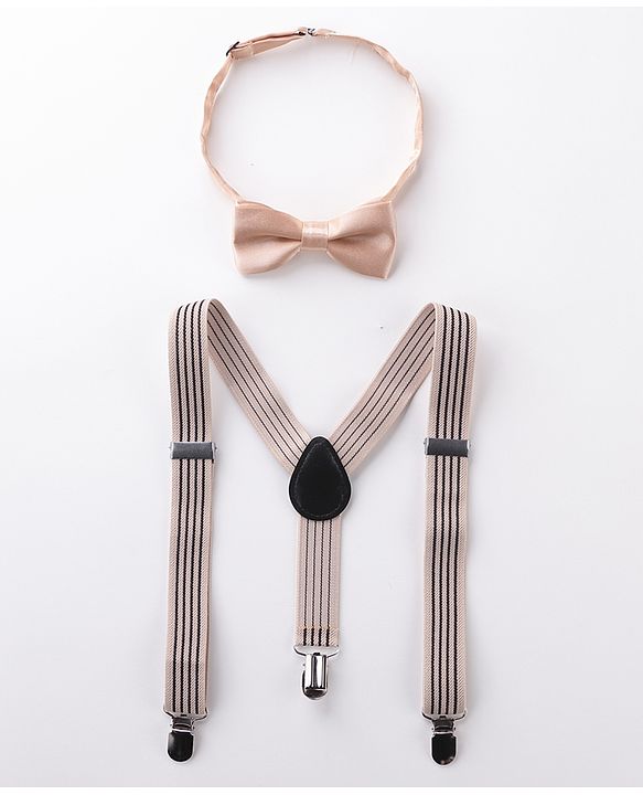 Babyhug Bow & Suspender Set Striped - Beige