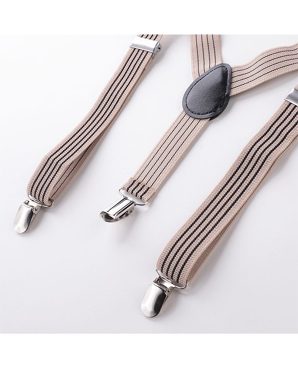 Babyhug Bow & Suspender Set Striped - Beige