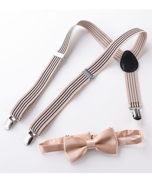 Babyhug Bow & Suspender Set Striped - Beige