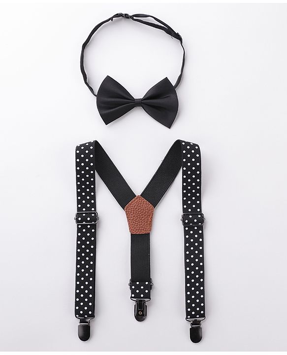 Babyhug Bow & Suspender Set Polka Dot Print - Black