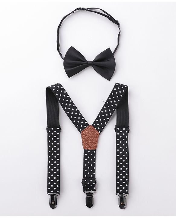 Babyhug Bow & Suspender Set Polka Dot Print - Black