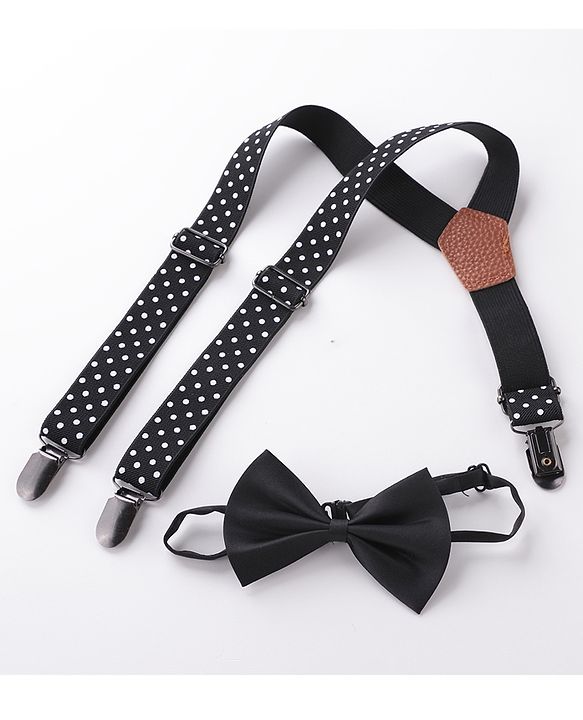 Babyhug Bow & Suspender Set Polka Dot Print - Black