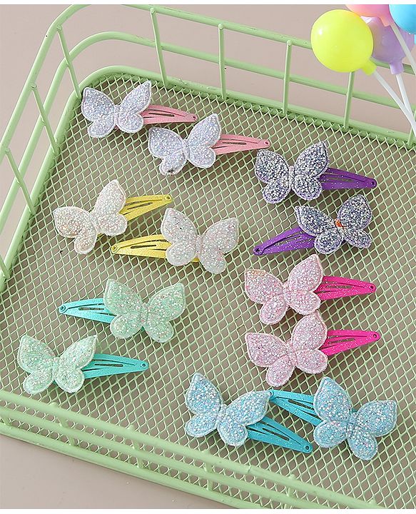 Babyhug Snap Clips with Butterfly Applique Free Size Pack of 12 - Multicolour