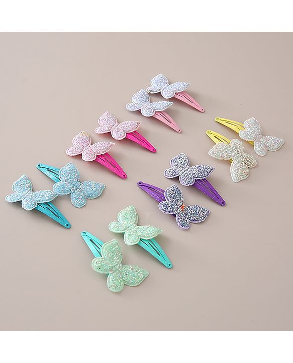 Babyhug Snap Clips with Butterfly Applique Free Size Pack of 12 - Multicolour