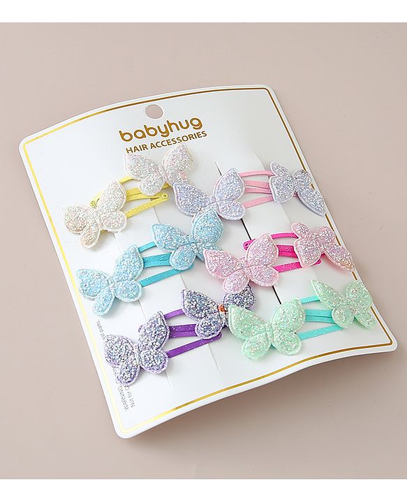 Babyhug Snap Clips with Butterfly Applique Free Size Pack of 12 - Multicolour