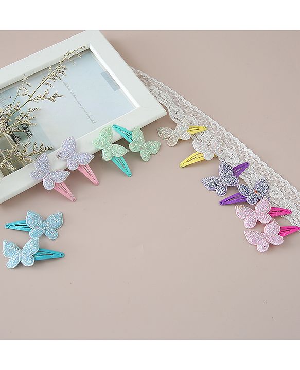 Babyhug Snap Clips with Butterfly Applique Free Size Pack of 12 - Multicolour