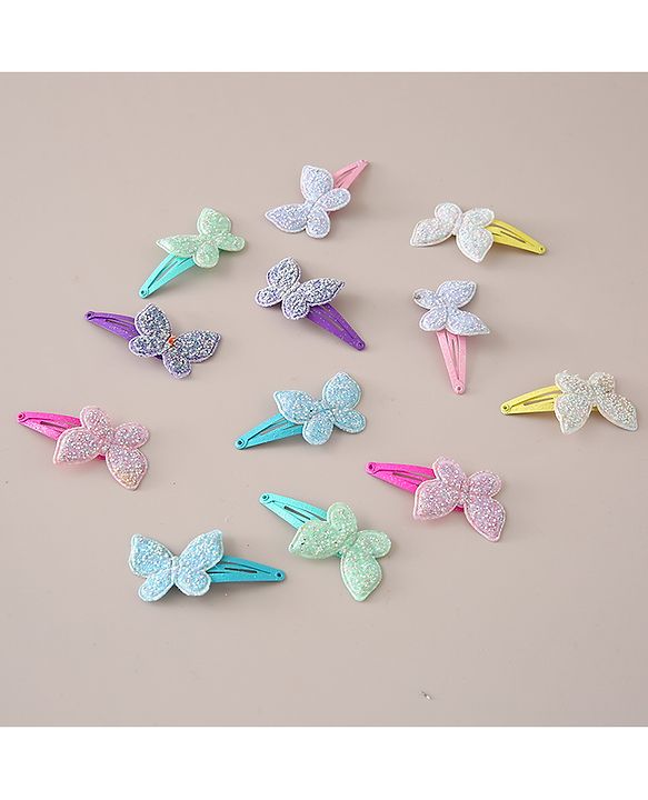 Babyhug Snap Clips with Butterfly Applique Free Size Pack of 12 - Multicolour