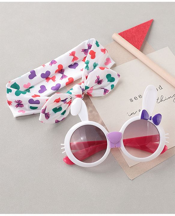 Babyhug Free Size Bow Headband with Kitty Shape Sunglasses - Multicolor