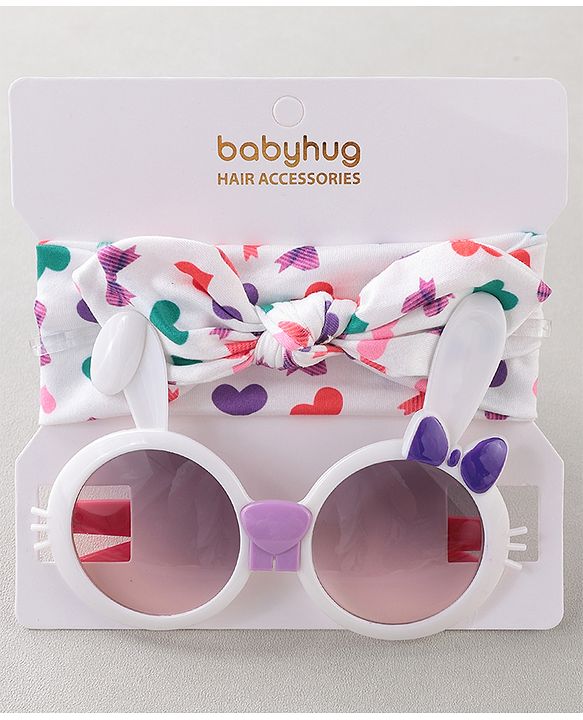 Babyhug Free Size Bow Headband with Kitty Shape Sunglasses - Multicolor