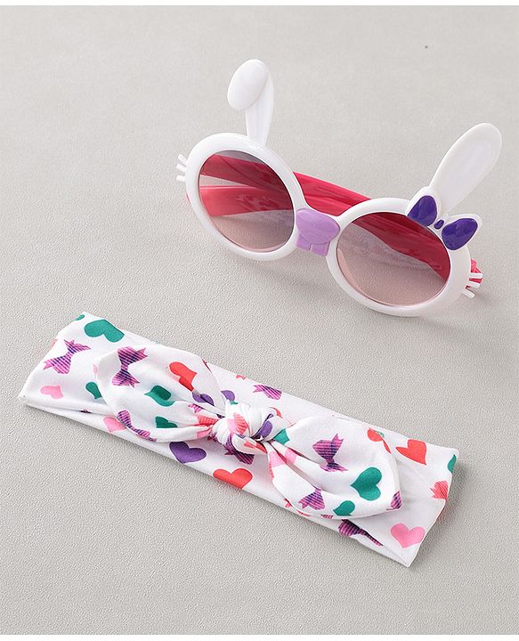Babyhug Free Size Bow Headband with Kitty Shape Sunglasses - Multicolor