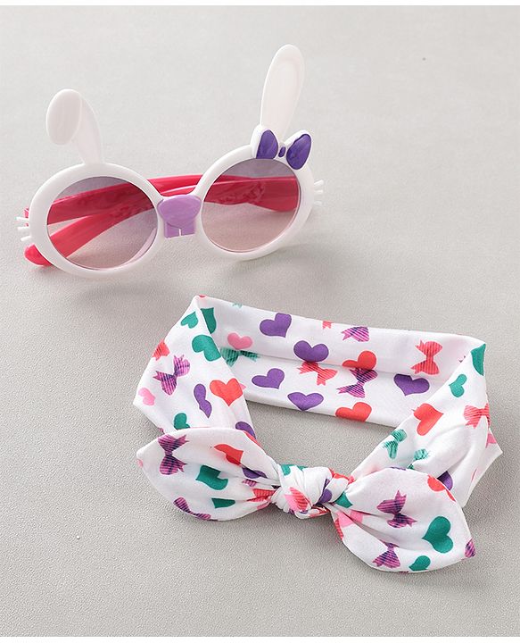 Babyhug Free Size Bow Headband with Kitty Shape Sunglasses - Multicolor
