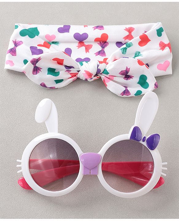 Babyhug Free Size Bow Headband with Kitty Shape Sunglasses - Multicolor