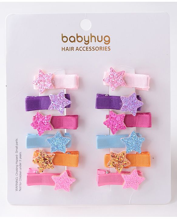 Babyhug Hair Pins And Clips  Free Size Pack of 12 - Multicolor